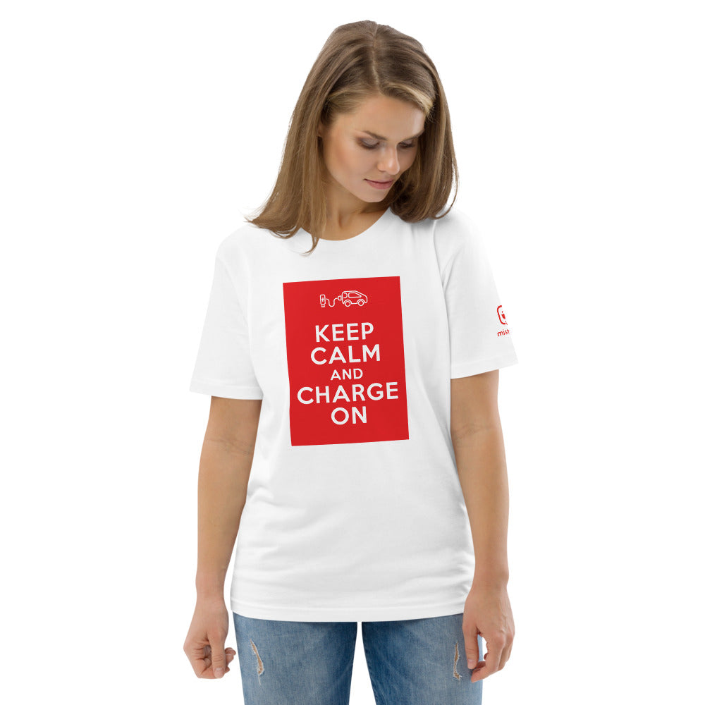 T-shirt unisexe - Keep calm and charge on - Blanc