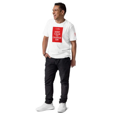 T-shirt unisexe - Keep calm and charge on - Blanc